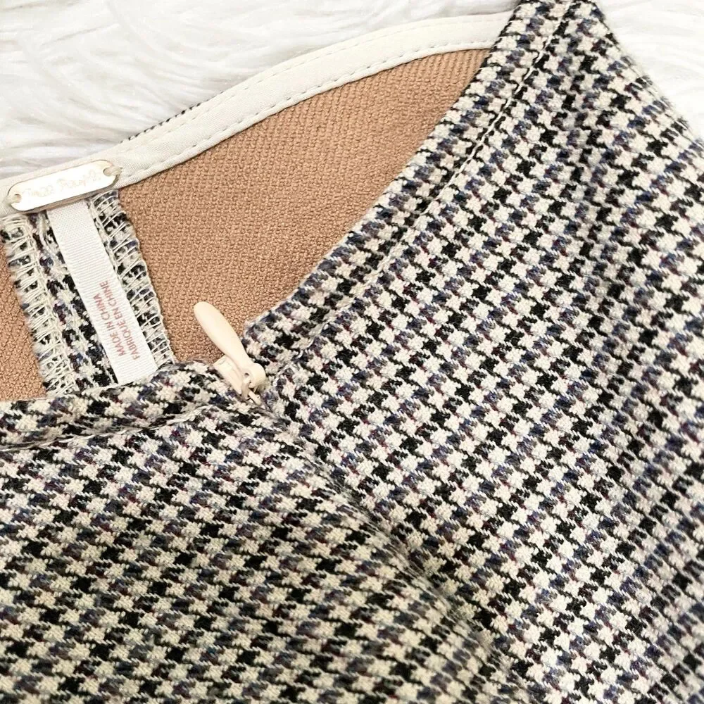 Women Free People My Girl Houndstooth Mini Dress in Medium Gray Size 12